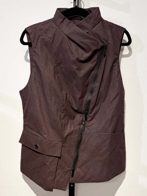 Artpoint Coated Cotton Longer Vest Diagonal Zippering Aubergine