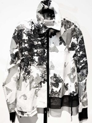 Artpoint Zippered Cotton Print Shirt/Jacket White/Grey
