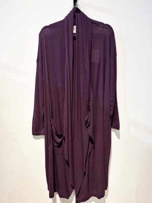 MIIYU Portugal Wool Jersey Open Front Coat Deep Aubergine